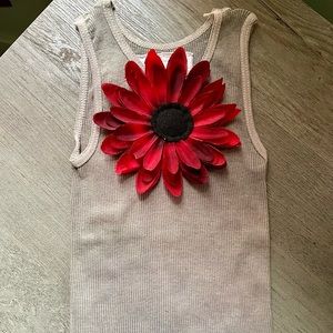 Hand dyed cotton Hanes tank with big flower.
